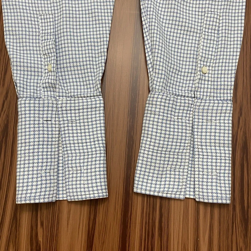 Ted Baker London Mens Dress Shirt Size 16 / 40.5 White Blue Plaid Long Sleeve